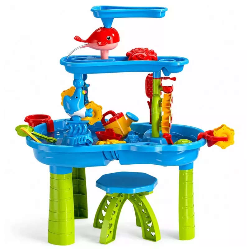 LEAN TOYS Daugiapakopis vandens stalas su kėdute ir formelėmis 63 cm