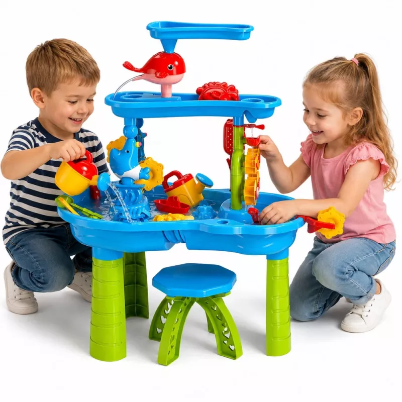 LEAN TOYS Daugiapakopis vandens stalas su kėdute ir formelėmis 63 cm
