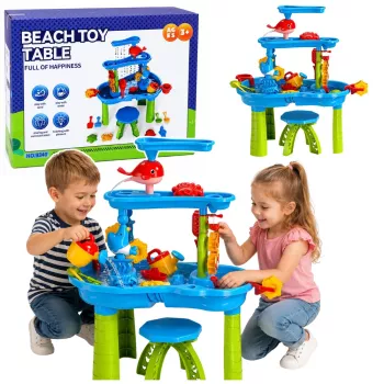 LEAN TOYS Daugiapakopis vandens stalas su kėdute ir formelėmis 63 cm
