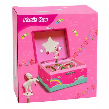 LEAN TOYS Muzikinė dėžutė Papuošalų dėžutė Sukamas vienaragis Rožinė