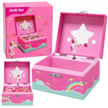 LEAN TOYS Muzikinė dėžutė Papuošalų dėžutė Sukamas vienaragis Rožinė