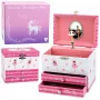 LEAN TOYS muzikinė papuošalų dėžutė su balerina, veidrodėliu ir stalčiais – rožinė klasikinio dizaino