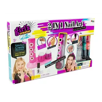 LEAN TOYS Nagų dažymo rinkinys su blizgučių dozatoriumi ir spalvotais lipdukais