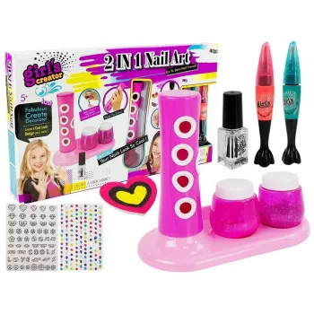 LEAN TOYS Nagų dažymo rinkinys su blizgučių dozatoriumi ir spalvotais lipdukais