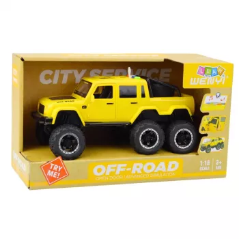 LEAN TOYS Visureigis su inercine pavara, šviesomis ir garsais, geltonas, 6x6, 1:16