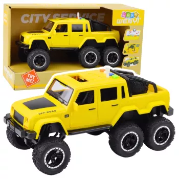 LEAN TOYS Visureigis su inercine pavara, šviesomis ir garsais, geltonas, 6x6, 1:16