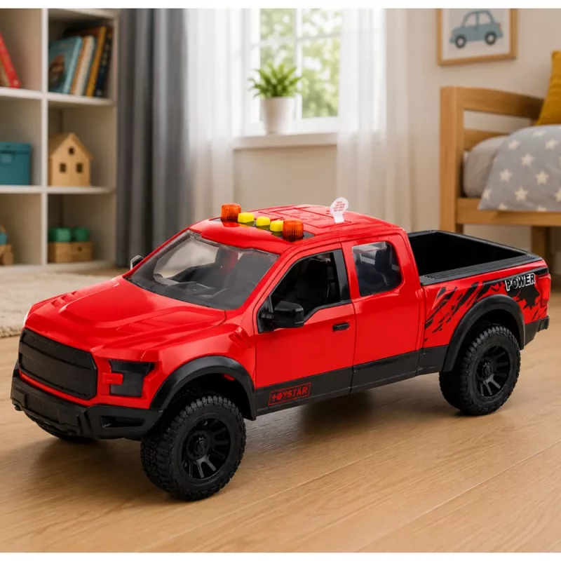 LEAN TOYS Pickup Truck 1:12 RC su atsidarančiomis durimis, žibintais ir garsu – raudonas