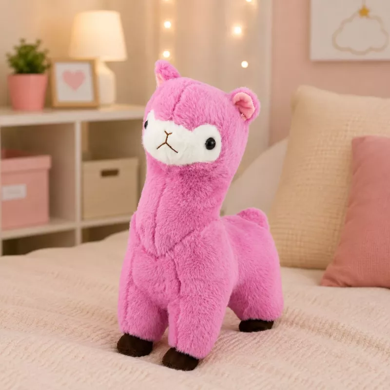 LEAN TOYS pliušinė alpaka lama pliušinis žaislas – itin minkštas glaustytis rožinis 28 cm