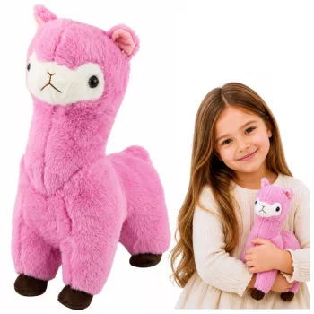 LEAN TOYS pliušinė alpaka lama pliušinis žaislas – itin minkštas glaustytis rožinis 28 cm