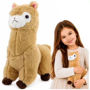 LEAN TOYS Alpakos ir Lamos Pliušinis Žaislas - Kreminės Spalvos, 28 cm, Minkštas ir Apkabinamas