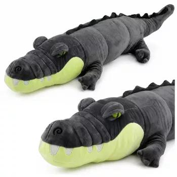 LEAN TOYS Plush Crocodile Mascot Minkštas Žaislas – Realistiška Pilka, 90 cm