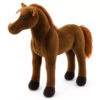 LEAN TOYS Pliušinis arkliukas minkštas žaislas tamsiai rudas 40cm x 37cm