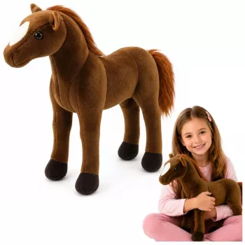 LEAN TOYS Pliušinis arkliukas minkštas žaislas tamsiai rudas 40cm x 37cm