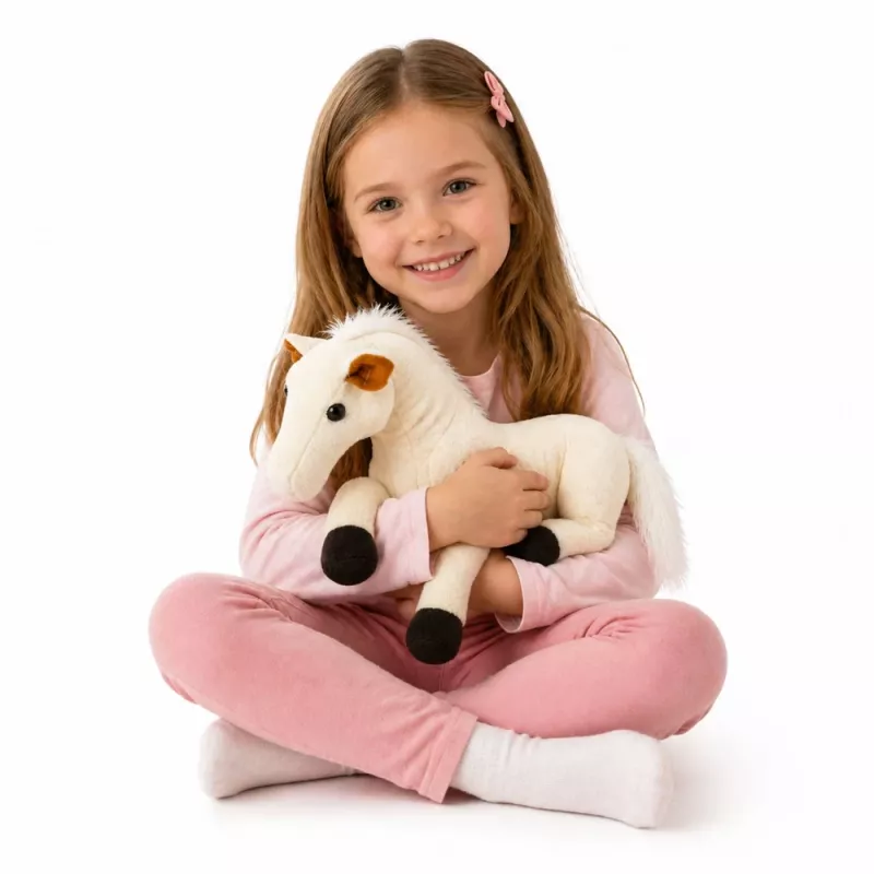 LEAN TOYS Pliušinis Arklys Pliušinis Žaislas Talismanas Pliušinis Žaislas Baltas 40cm x 37cm