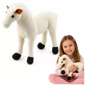 LEAN TOYS Pliušinis Arklys Pliušinis Žaislas Talismanas Pliušinis Žaislas Baltas 40cm x 37cm