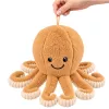LEAN TOYS pliušinis aštuonkojis minkštas žaislas su siurbtuku smėlio spalvos 16 cm
