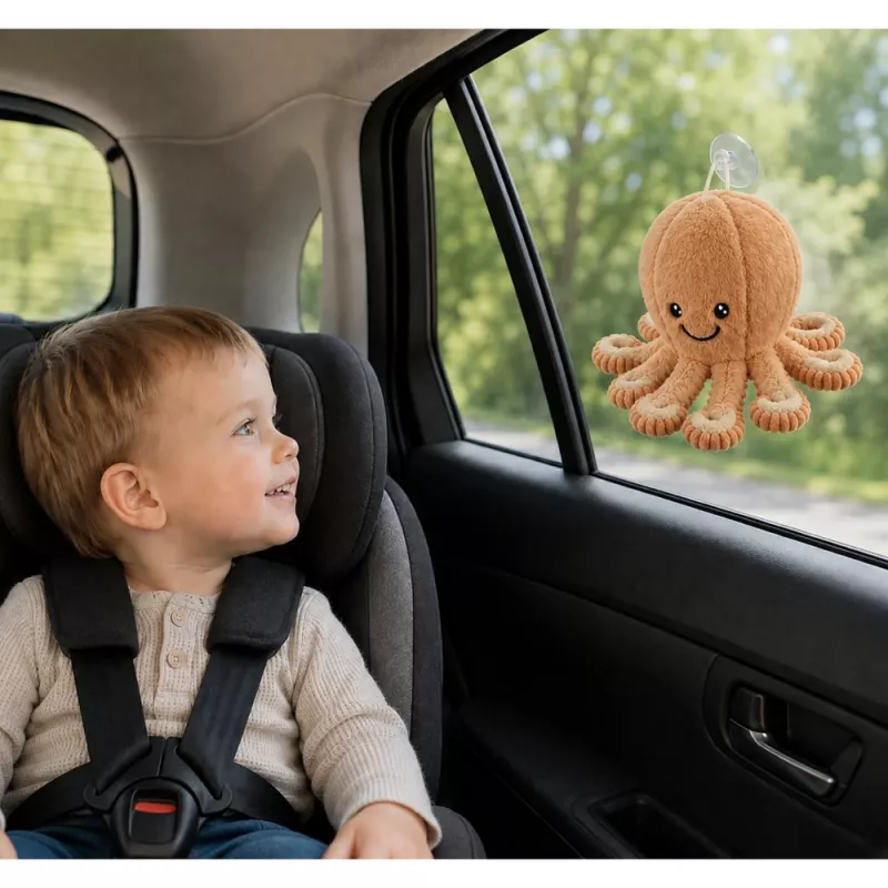 LEAN TOYS pliušinis aštuonkojis minkštas žaislas su siurbtuku smėlio spalvos 16 cm