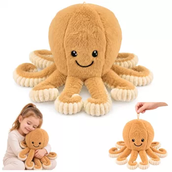 LEAN TOYS Plush Octopus su Elastingais Čiuptuvais, Smėlio Spalvos 50 cm – Minkštas Žaislas