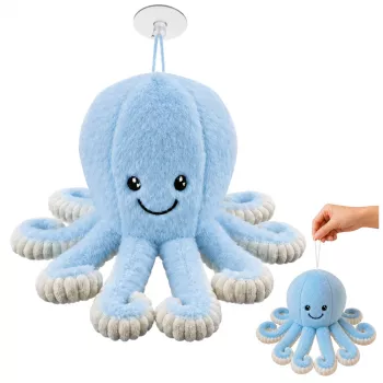 LEAN TOYS pliušinis aštuonkojis su siurbtuku, mėlynas, 16 cm