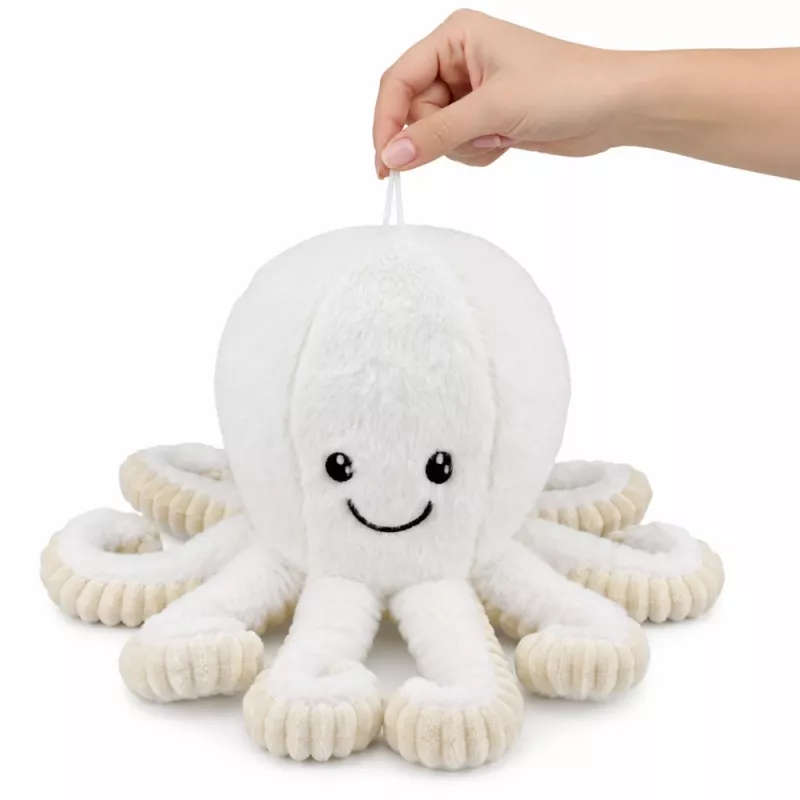 LEAN TOYS aštuonkojis su prisisiurbimo taurele, baltas, 16 cm – minkštas jūrų gyvūnijos draugas