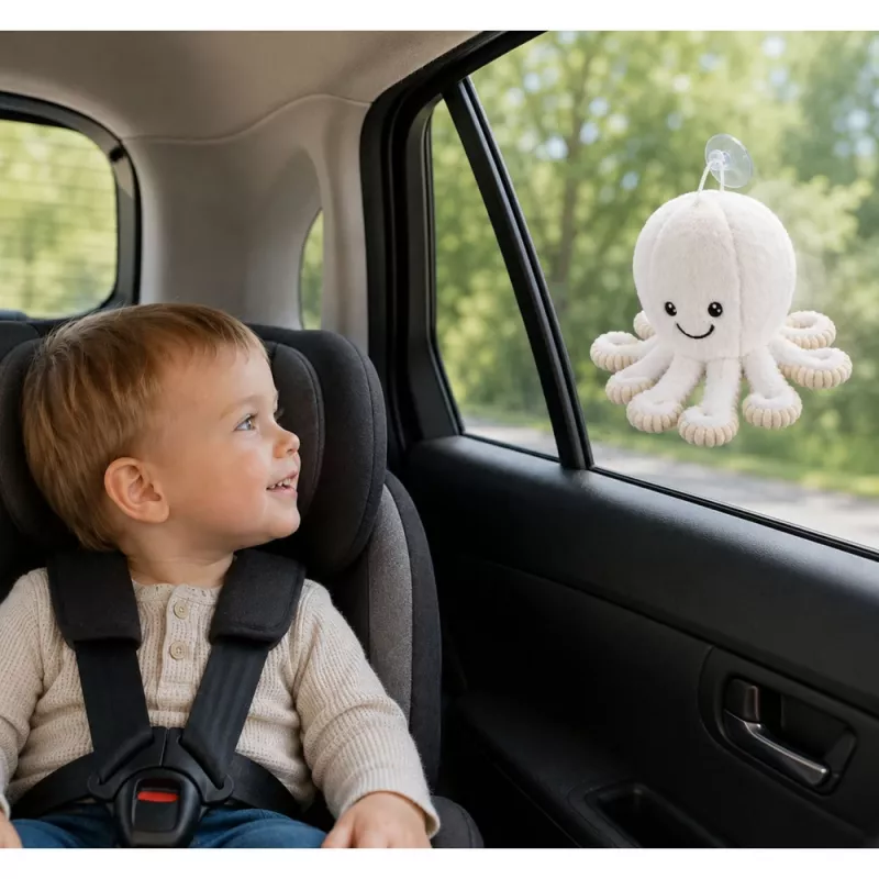 LEAN TOYS aštuonkojis su prisisiurbimo taurele, baltas, 16 cm – minkštas jūrų gyvūnijos draugas