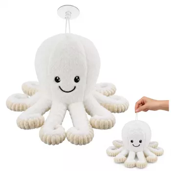 LEAN TOYS aštuonkojis su prisisiurbimo taurele, baltas, 16 cm – minkštas jūrų gyvūnijos draugas