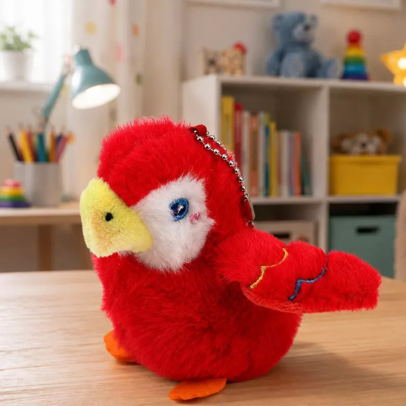 LEAN TOYS pliušinė papūga raktų pakabukas raudonas 9 cm