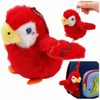 LEAN TOYS pliušinė papūga raktų pakabukas raudonas 9 cm