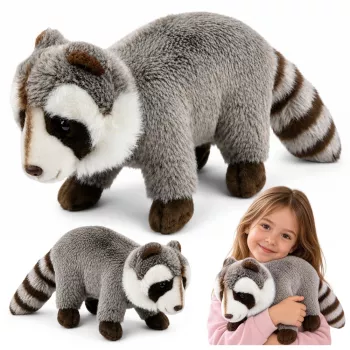 LEAN TOYS Plush Raccoon Mascot – Realistinis, minkštas meškiukas, pilkas, 45 cm