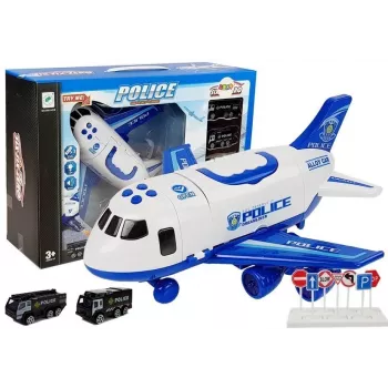 LEAN TOYS Police sulankstomas lėktuvas su automobiliais 1:64 su šviesomis ir garsais