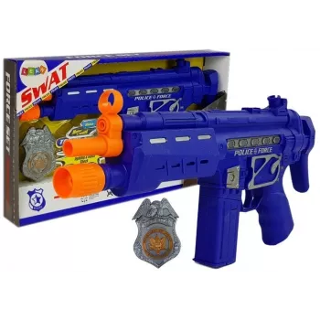 LEAN TOYS Policijos ginklo rinkinys su ženkleliu, tamsiai mėlynas, garso ir šviesos efektai, 37 cm