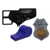 LEAN TOYS Policijos rinkinys su revolveriu 20 cm, ženkleliu, dėklu, švilpuku, garso ir šviesos efektais