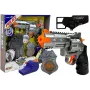 LEAN TOYS Policijos rinkinys su revolveriu 20 cm, ženkleliu, dėklu, švilpuku, garso ir šviesos efektais