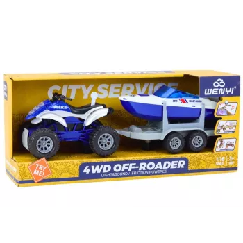 LEAN TOYS policijos kvadraciklis su priekaba ir motorine valtimi