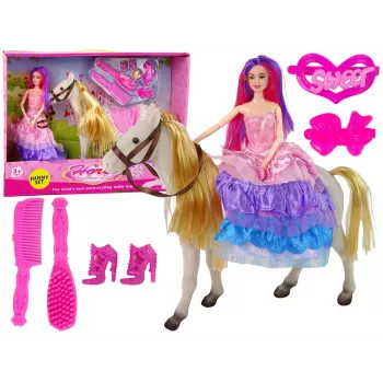 LEAN TOYS Princess Doll su Baltu Poniu Figūrėlėmis ir Aksesuarais