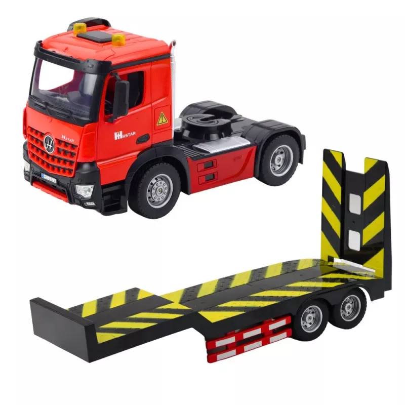 LEAN TOYS Automobilių pervežimo komplektas su nuotolinio valdymo vilkiku ir raudonu sportiniu automobiliu, 1:16 (22707)