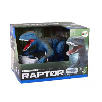 LEAN TOYS nuotolinio valdymo dinozauras Velociraptor su garsu ir riaumojimu, mėlynas