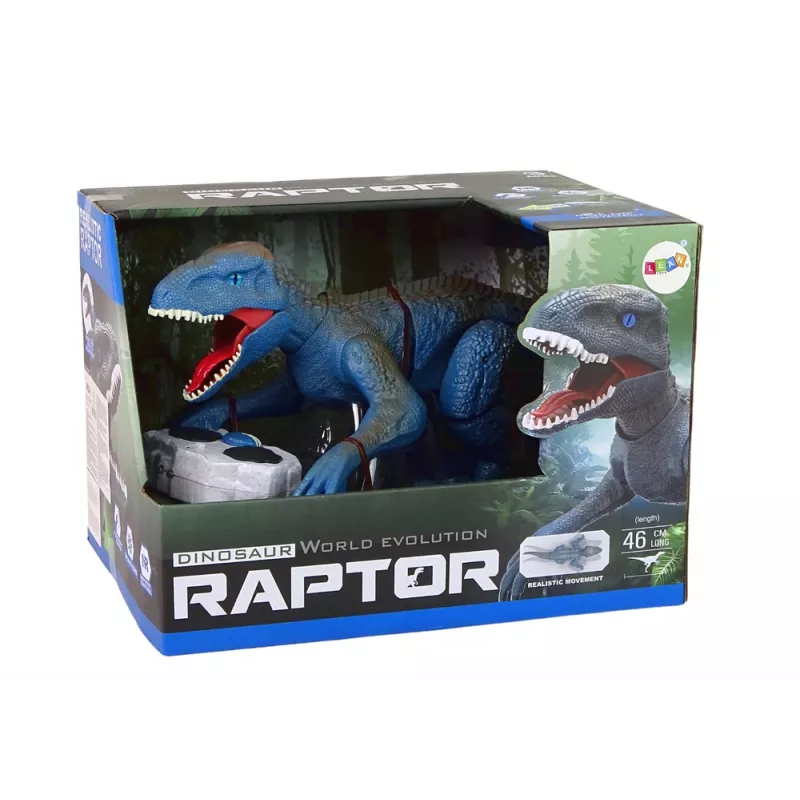 LEAN TOYS nuotolinio valdymo dinozauras Velociraptor su garsu ir riaumojimu, mėlynas