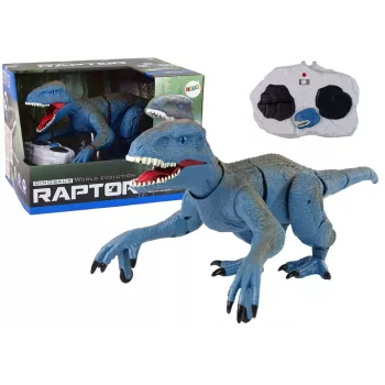 LEAN TOYS nuotolinio valdymo dinozauras Velociraptor su garsu ir riaumojimu, mėlynas
