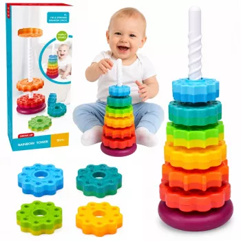 LEAN TOYS Rotating Pyramid Tower Sorter Rainbow Puzzle 36cm 6 Pieces