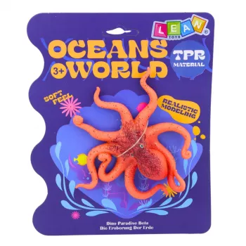 LEAN TOYS guminis aštuonkojis, tampri figūrėlė, realistinis jūros gyvūnas, 12 cm