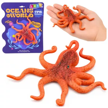 LEAN TOYS guminis aštuonkojis, tampri figūrėlė, realistinis jūros gyvūnas, 12 cm