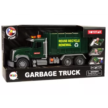 LEAN TOYS Šiukšliavežis su konteineriais Tamsiai Žalia su Garsu ir Šviesomis