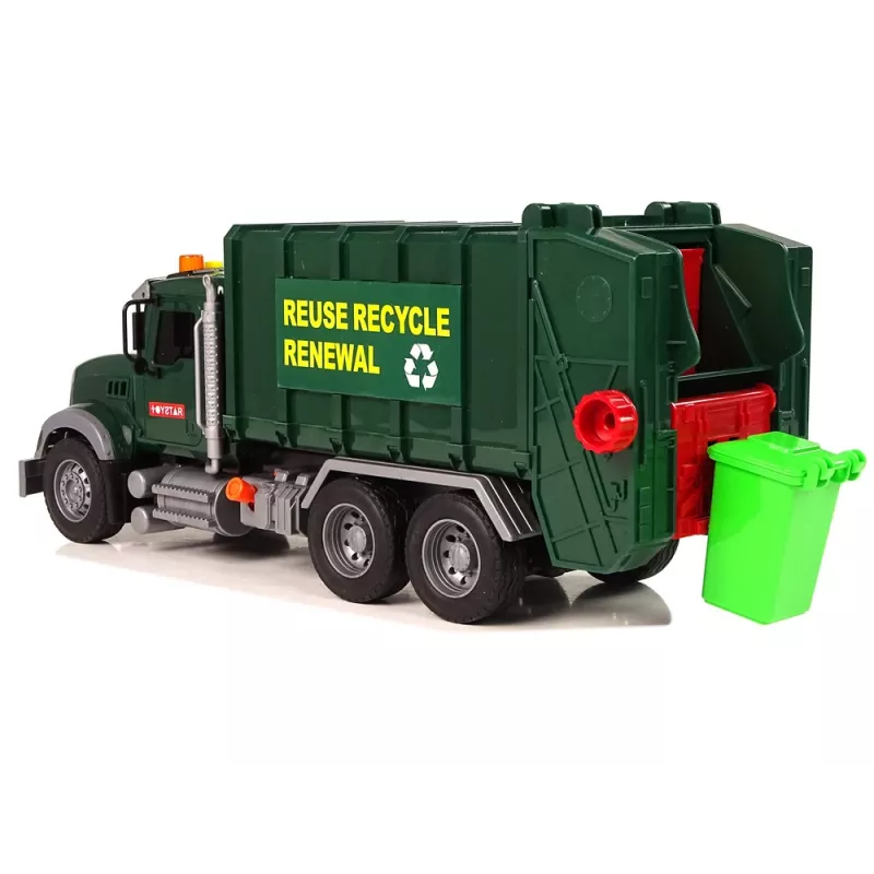 LEAN TOYS Šiukšliavežis su konteineriais Tamsiai Žalia su Garsu ir Šviesomis