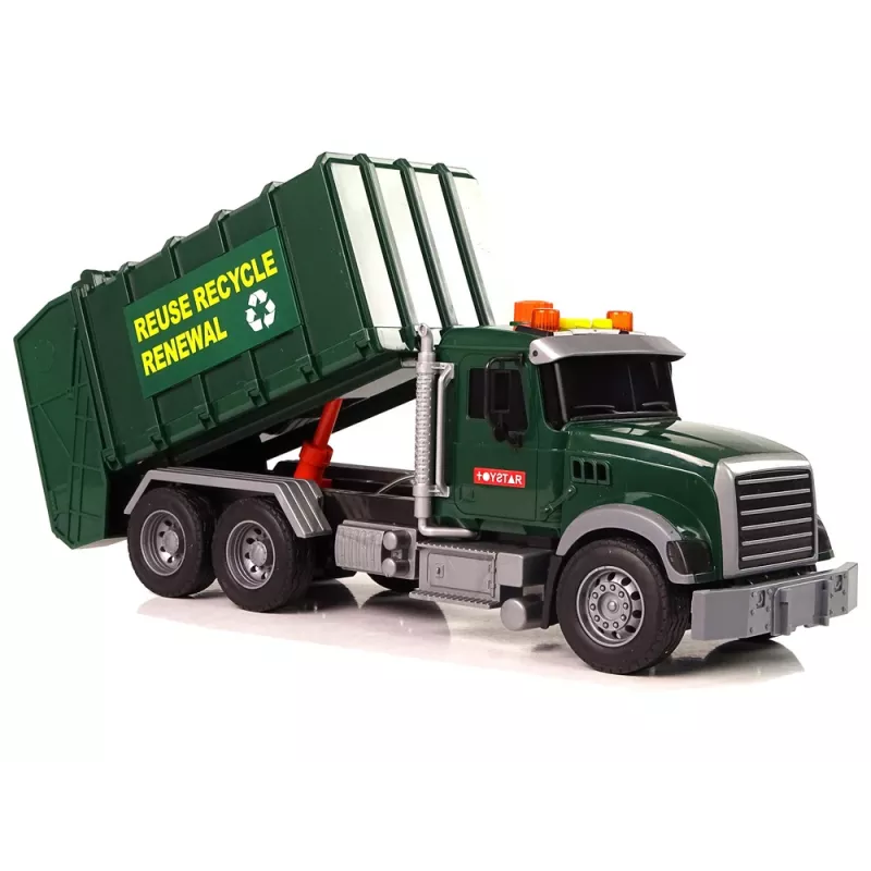 LEAN TOYS Šiukšliavežis su konteineriais Tamsiai Žalia su Garsu ir Šviesomis