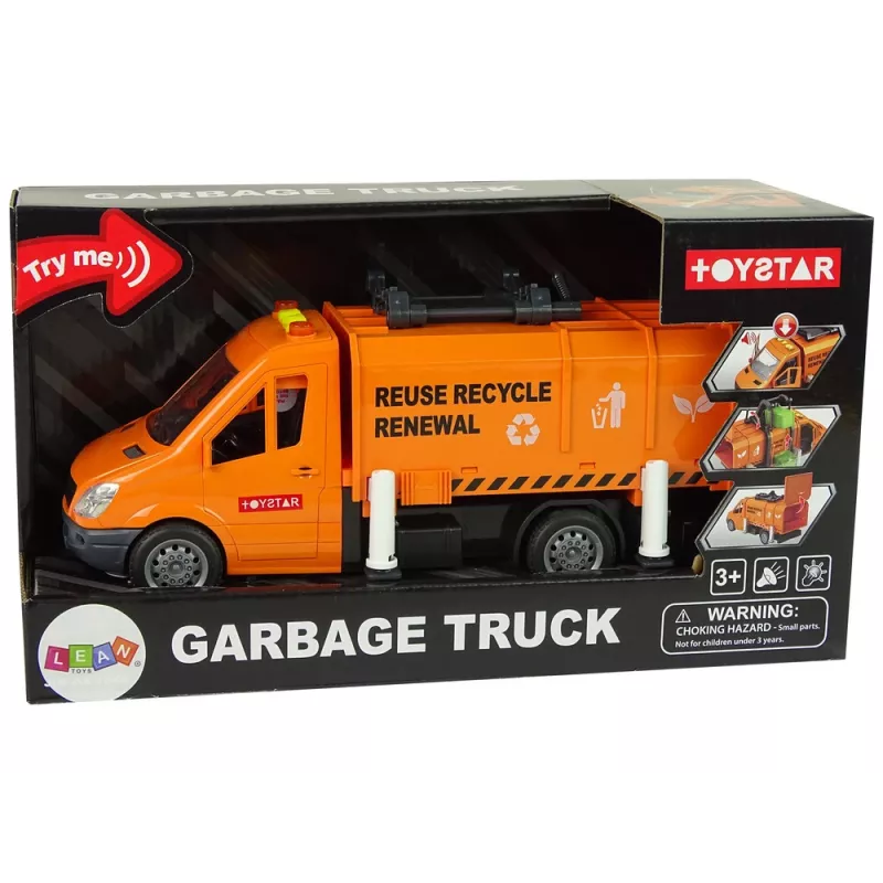 LEAN TOYS Šiukšliavežis su inercine pavara ir garso efektais Oranžinis