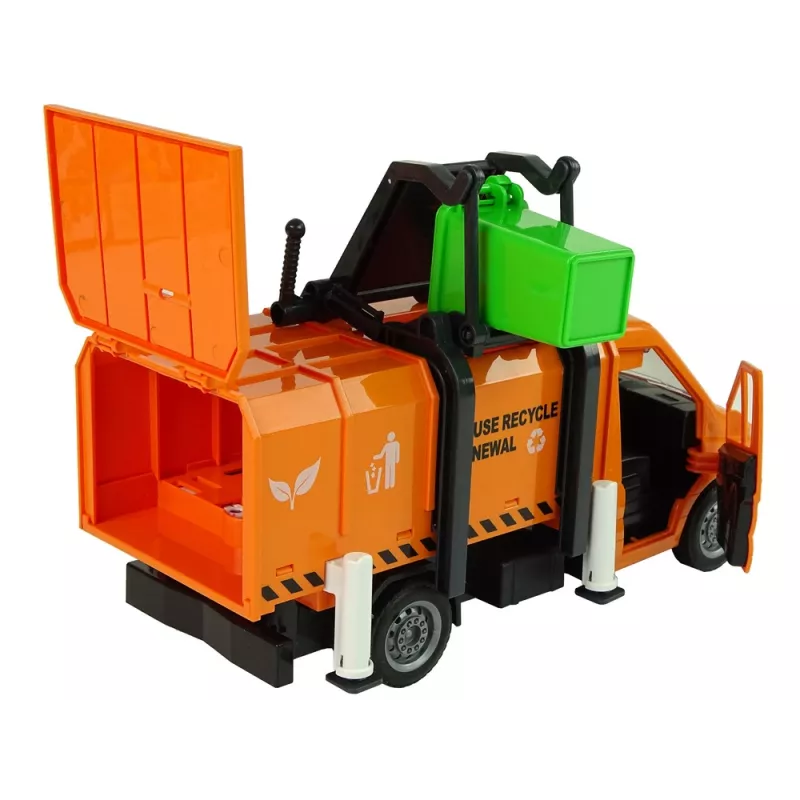 LEAN TOYS Šiukšliavežis su inercine pavara ir garso efektais Oranžinis