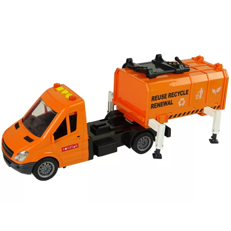 LEAN TOYS Šiukšliavežis su inercine pavara ir garso efektais Oranžinis