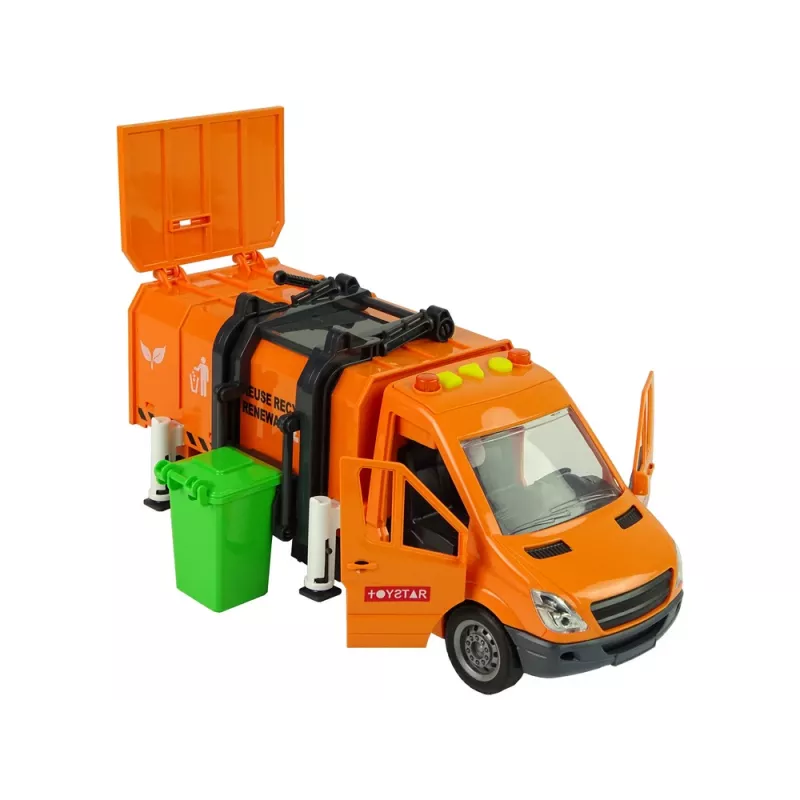 LEAN TOYS Šiukšliavežis su inercine pavara ir garso efektais Oranžinis