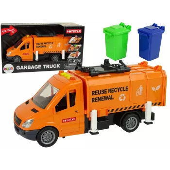 LEAN TOYS Šiukšliavežis su inercine pavara ir garso efektais Oranžinis